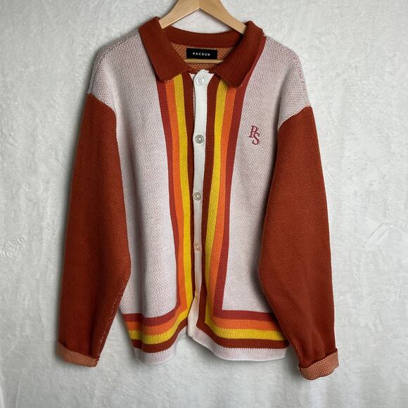 Pacsun Mens Retro Striped Button Down Cardigan Sweater Large - Picture 2 of 15